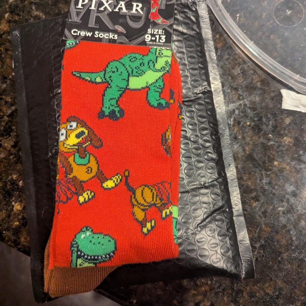 Toy Story Crew Socks - Red with Dinosaur Design
